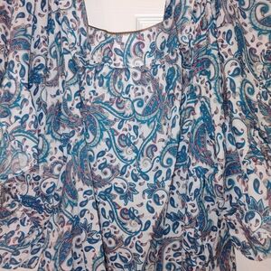Terra & Sky Blue Paisley Blouse PTP 27"